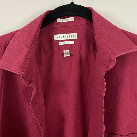 Van Heusen Burgundy Pin Cord Button-Up Shirt Long Sleeve Men's Large Classic Fit - Picture 8 of 13